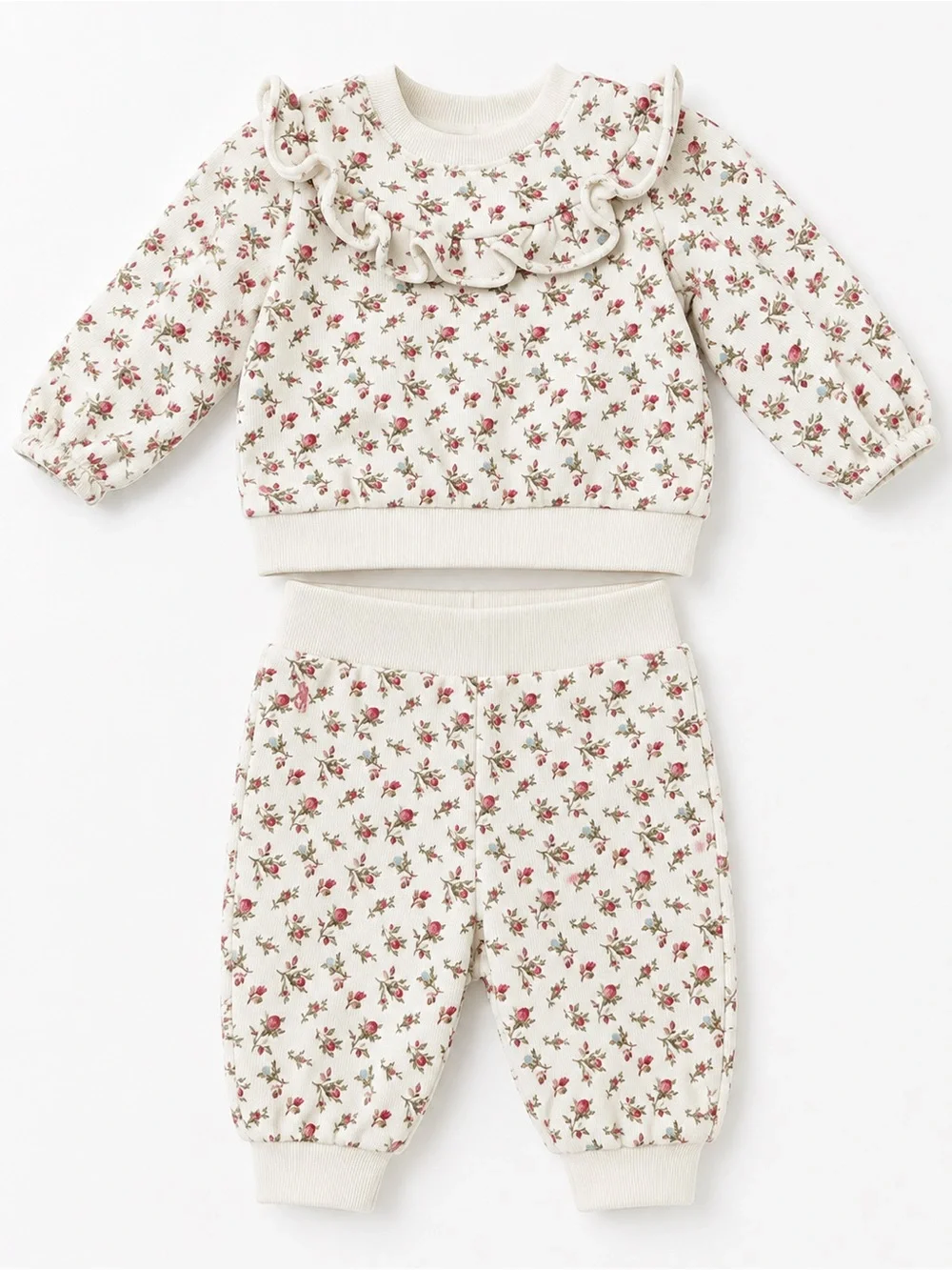 Ralph Lauren Baby Girls 3M Floral Ruffle Sweatshirt Jogger Set Cottagecore